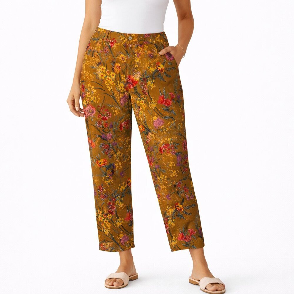 NEW Susan Graver Floral Print Woven Ankle Pants NWOT